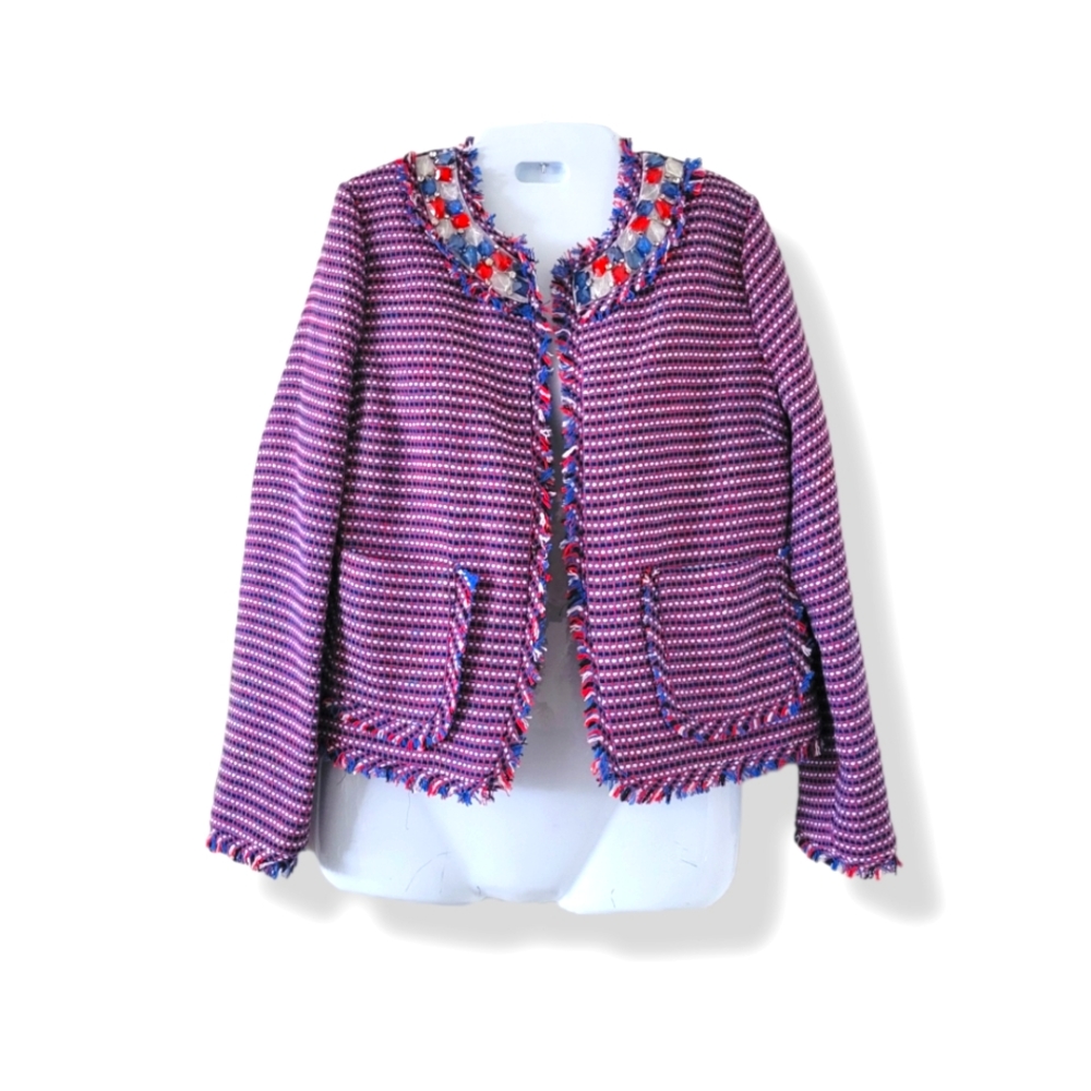 PINKO Murillo Giacca Stuola Tweed Fringe Jacket Multicolor Size M
